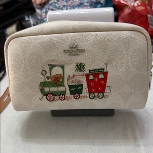 Coach Cream Cosmetic Bag with Train Design
